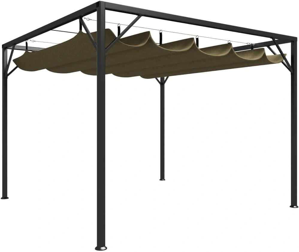 Tonnelle de jardin avec toit extensible, 3 x 3 m, 180 g/m², cadre en acier revêtu par pulvérisation, protection UV, résistant aux intempéries, taupe