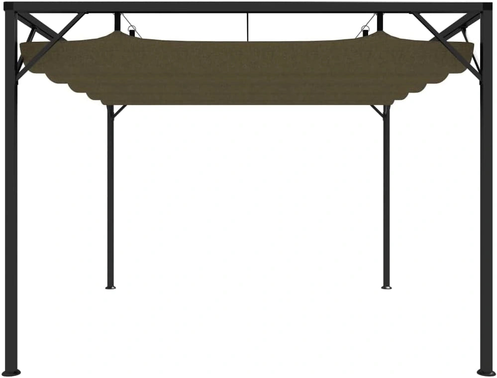 Tonnelle 3 x 3 m avec toit rétractable couleur taupe, toit en polyester 180 g/m², Cadre en acier revêtu par pulvérisation, résistant à l'eau
