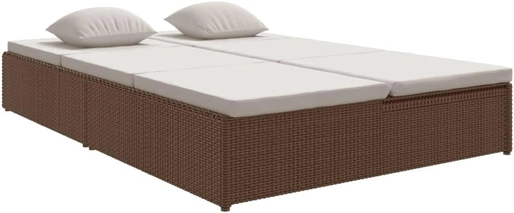 vidaXL Transat Convertible avec Coussins Résine tressée Marron, piscine