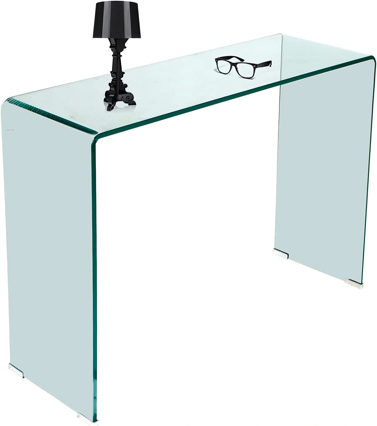 Dmora Console en verre trempé transparent, 100 x 75 x 33 cm.