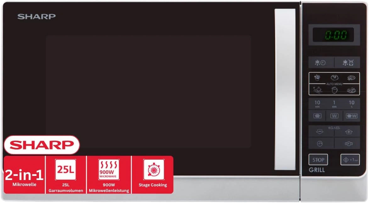 Sharp R-742INW Micro-ondes Gril 25 litres - Argent, 900 W, 1000 W