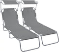 vounot Lot de 2 Chaise Longue avec Pare Soleil Bain de Soleil Pliable Tissu Polyester Inclinable 4 Positions Transat Charge Max 120KG pour Jardin