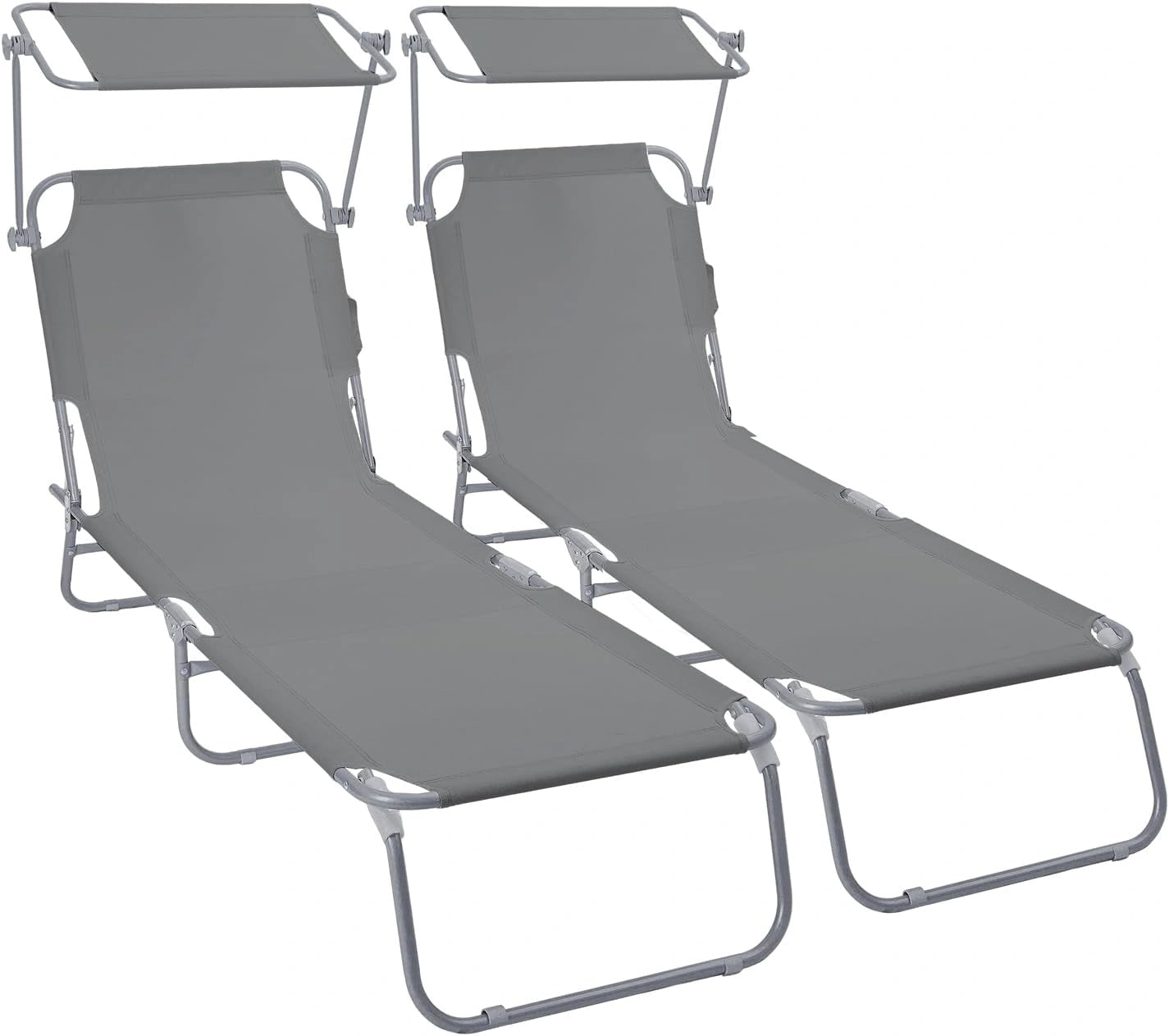 vounot Lot de 2 Chaise Longue avec Pare Soleil Bain de Soleil Pliable Tissu Polyester Inclinable 4 Positions Transat Charge Max 120KG pour Jardin