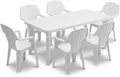 Tomaino - Ensemble de table et 6 chaises de jardin en plastique extensible, salle à manger Norden (Blanc), avec accoudoirs, empilable, terrasse