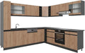 Vicco Cuisine en Angle R-Line, 277 x 257 cm, Chêne doré/Anthracite, J-Shape, sans plan de travail, adapté à une composition et une extension flexibles
