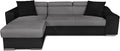 LOUNGITUDE - Canapé d'angle réversible, Convertible avec Coffre et 2 poufs en Microfibre et Simili - Gris/Noir - 3 Places + 2 poufs