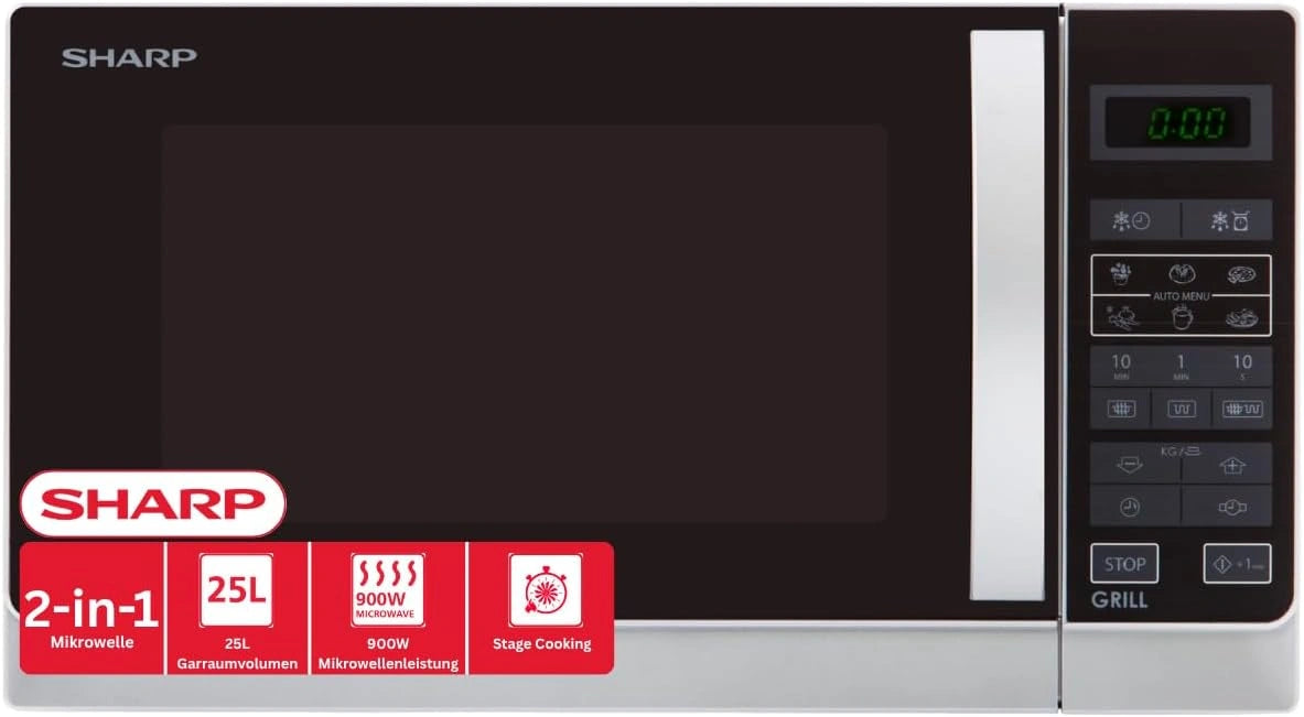 Sharp R-742WW Micro-ondes Gril 25 litres - Blanc, 900 W, 1000 W, 31.5 cm