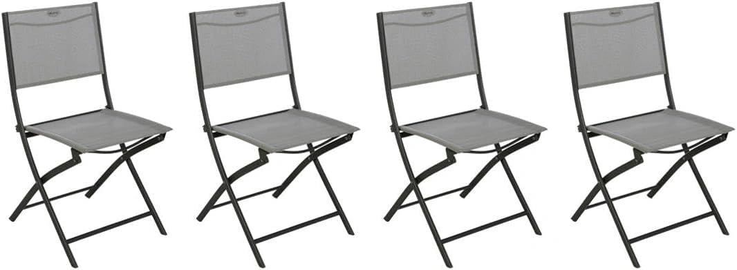 HESPERIDE - Lot de 4 Chaises de Jardin Pliantes Modula Gris Galet - Acier Traité Epoxy Texaline - Dim 46 x 52 x 87 cm - Meuble d'Extérieur