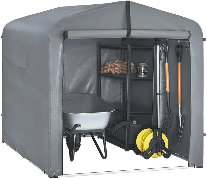 SoBuy Abri de Jardin Exterieur pour 2-4 Vélos Étanche 159x219x165 cm Jardin, Gris, avec 8 Crochets, KLS11-L-DG, Abri Moto en Aluminium