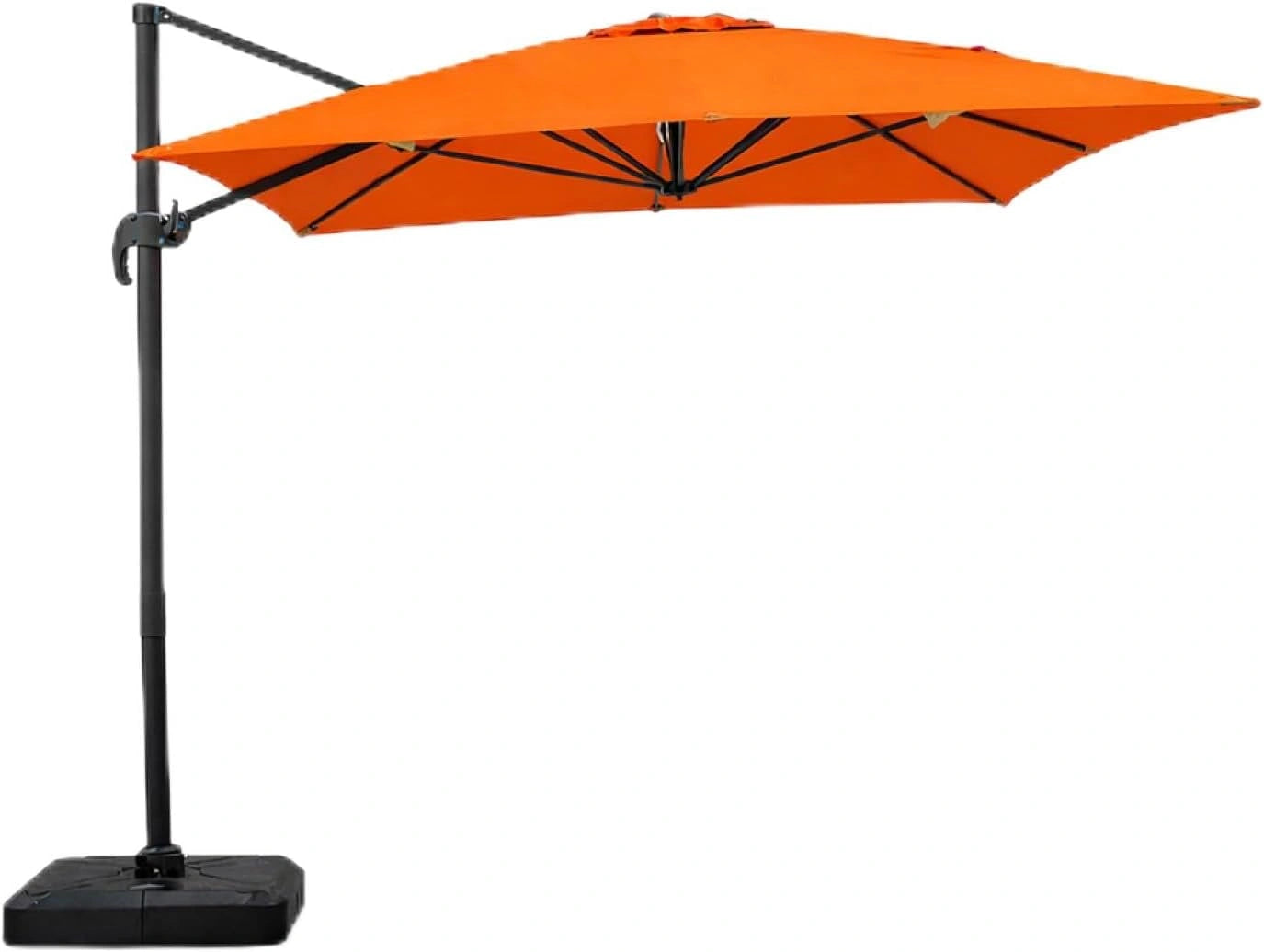 CONCEPT USINE Parasol Déporté Rectangulaire CESARE Orange Alu 3x4 m, Toile Déperlante 220 g/m², Rotatif 360°, 8 Baleines Acier, Pied Croix