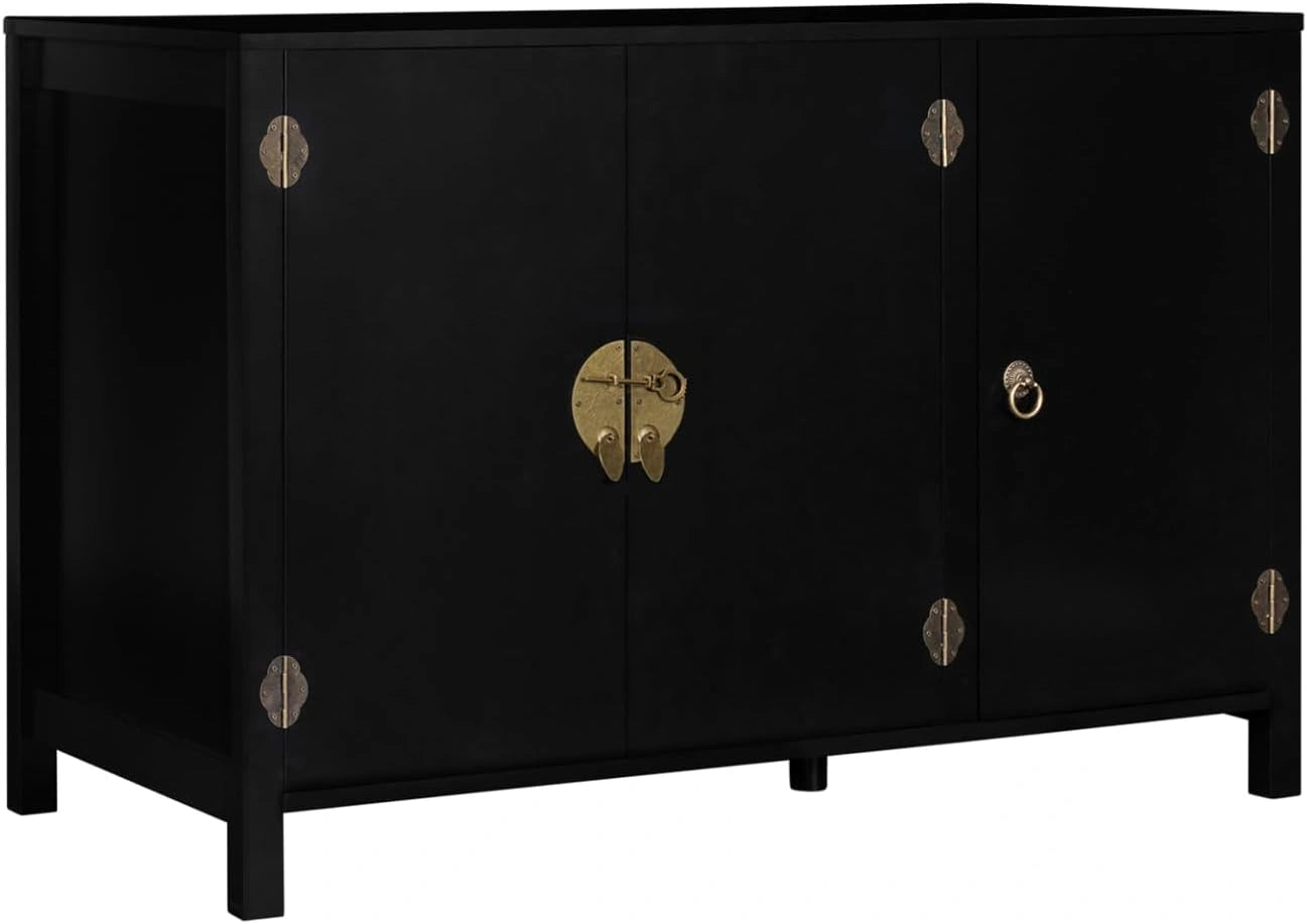IDMarket - Buffet Bas 110 cm Yang 3 Portes Bois Noir, table, 70 cm