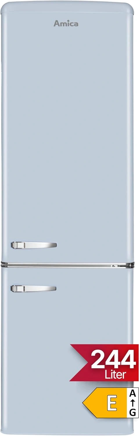 Amica KGCR 387 Réfrigérateur/Congélateur rétro 100 l/Bleu clair / 181 cm (H) x 55 cm (l) x 62 cm (P) / Design rétro/Réfrigérateur