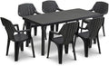 Tomaino - Ensemble de table et 6 chaises de jardin en plastique extensible, salle à manger Norden (Noir), avec accoudoirs, pour l'extérieur, empilable