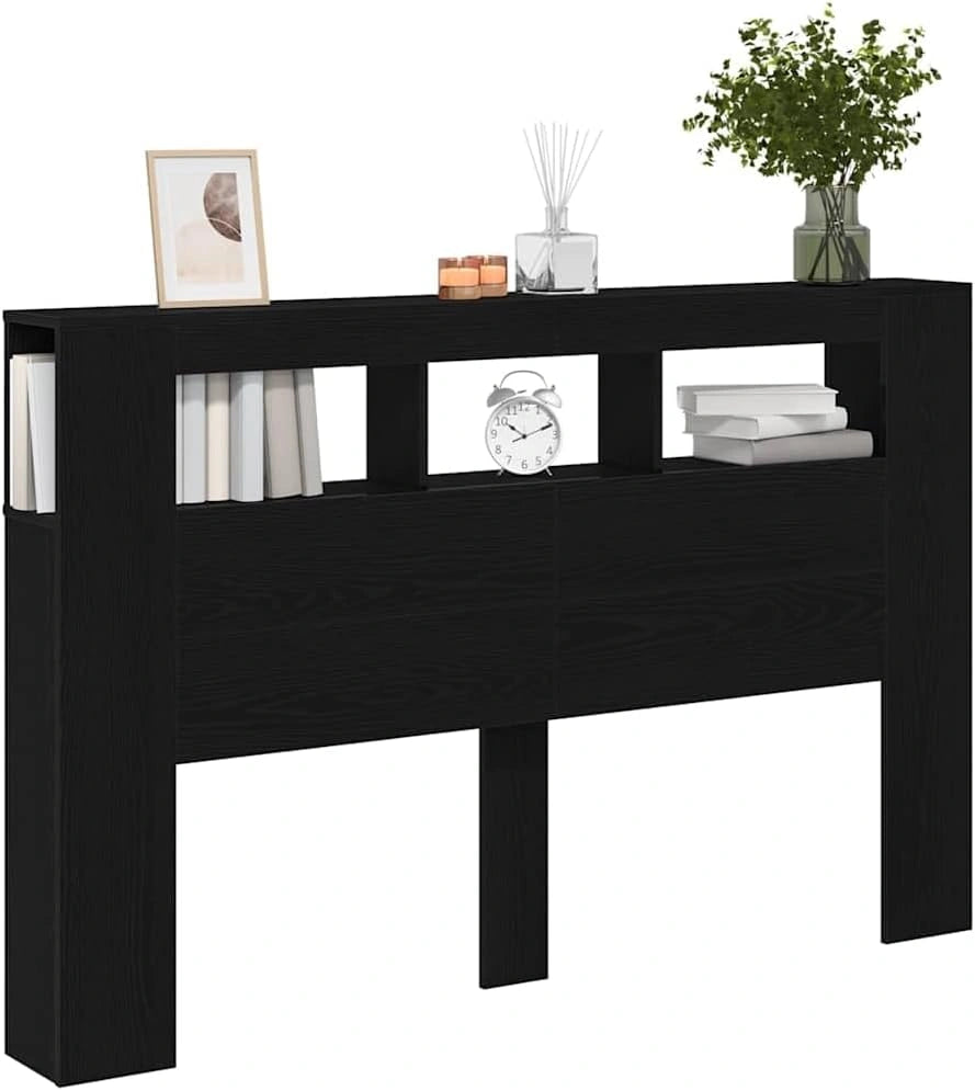 vidaXL Tête de lit LED avec étagère Chêne Noir 160 x 18,5 x 103,5 cm, Mobilier de Chambre Moderne stylé, avec Rangement, tête de lit USB