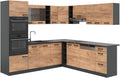Vicco Cuisine en Angle R-Line, 247 x 237 cm, Chêne doré/Anthracite