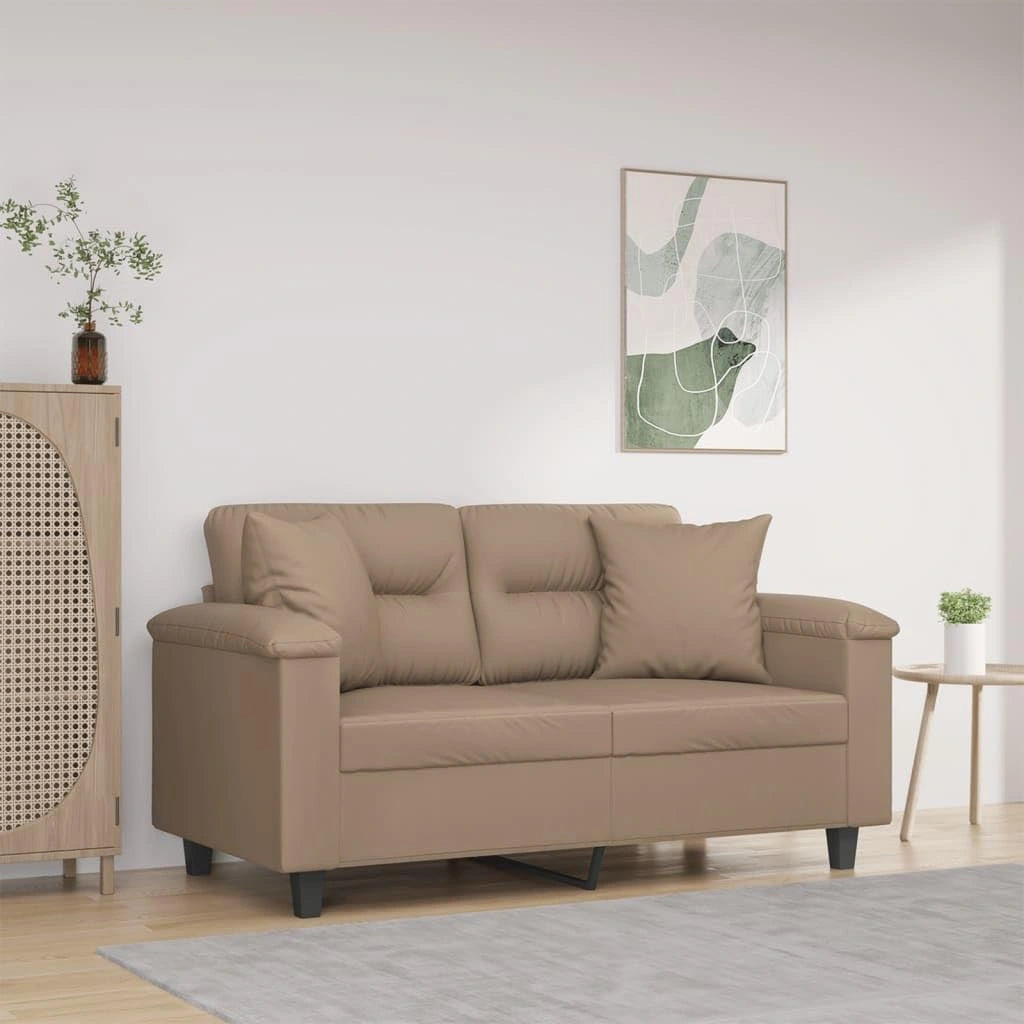 Canapé 2 places en cuir synthétique avec coussin décoratif marron cappuccino 150 x 77 x 80 cm, charge jusqu'à 110 kg par siège, fonction relaxation