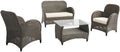 AUBRY GASPARD - Salon Rotin Gris Oprah - Moelle de Rotin Teinté - Table Basse Verre - Canapé 115x72x85 cm - Fauteuils 67x72x85 cm - Coussins