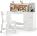 COSTWAY Bureau Enfant Garçon Fille avec Chaise Ergonomique et Tableau d'Affichage en Liège, Charge 60/100kg pour 3 Ans+ (Blanc)