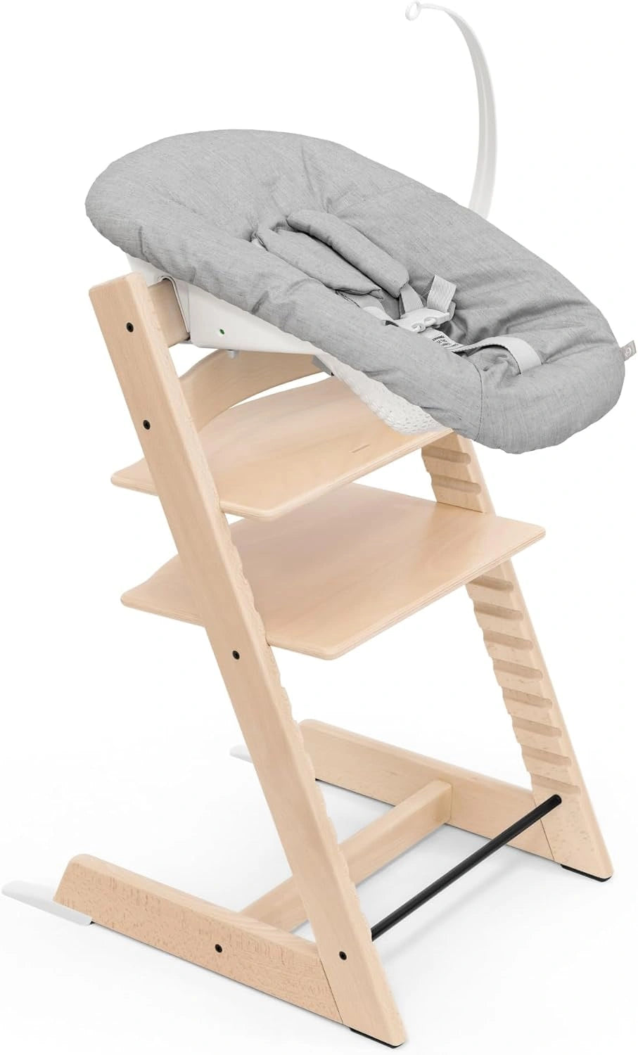 Chaise Tripp Trapp Stokke (Naturel) avec Newborn Set (Gris) - Utilisez dès la naissance et jusqu'à 9 kg - Confortable, sûr et simple à utiliser