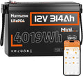 Humsienk Batterie LiFePO4 Bluetooth 12 V 314 Ah Mini, BMS 200 A Intégré, 4,19 kWh, Installation Solaire, Système Hors Réseau, Alimentation de Secours