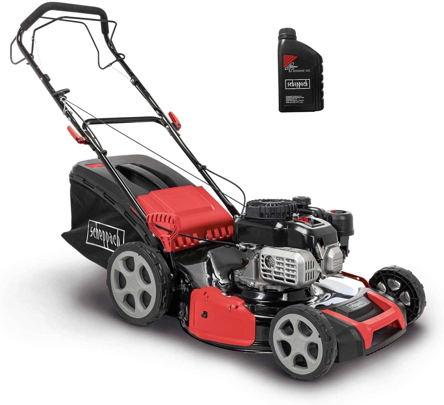 Scheppach Tondeuse à Gazon Thermique MS180-51, Largeur de coupe 51 cm, Moteur à essence 4 temps 4,0 kW, 5,4CV, jusqu'à 1600 m², Huile Moteur