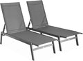 Alice's Garden sweeek - Lot de 2 transats Anthracite. 5 Positions. en textilène et métal. Flora. L155 x P59 x H106 cm