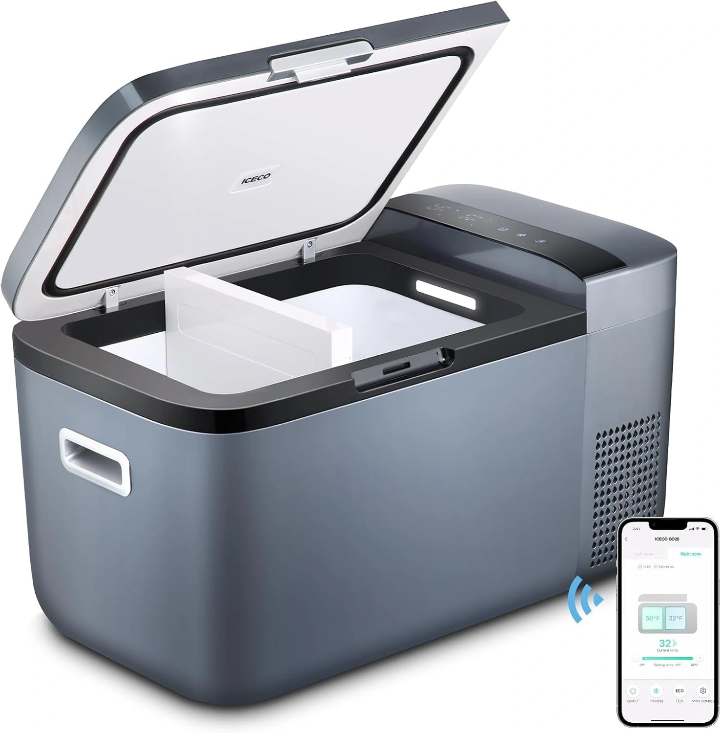ICECO GO20 - Réfrigérateur portable double zone 12 V SECOP avec compresseur - CC 12/24 V - CA 100-240 V - 17,8 °C à 10,0 °C - Refroidisseur, plein air