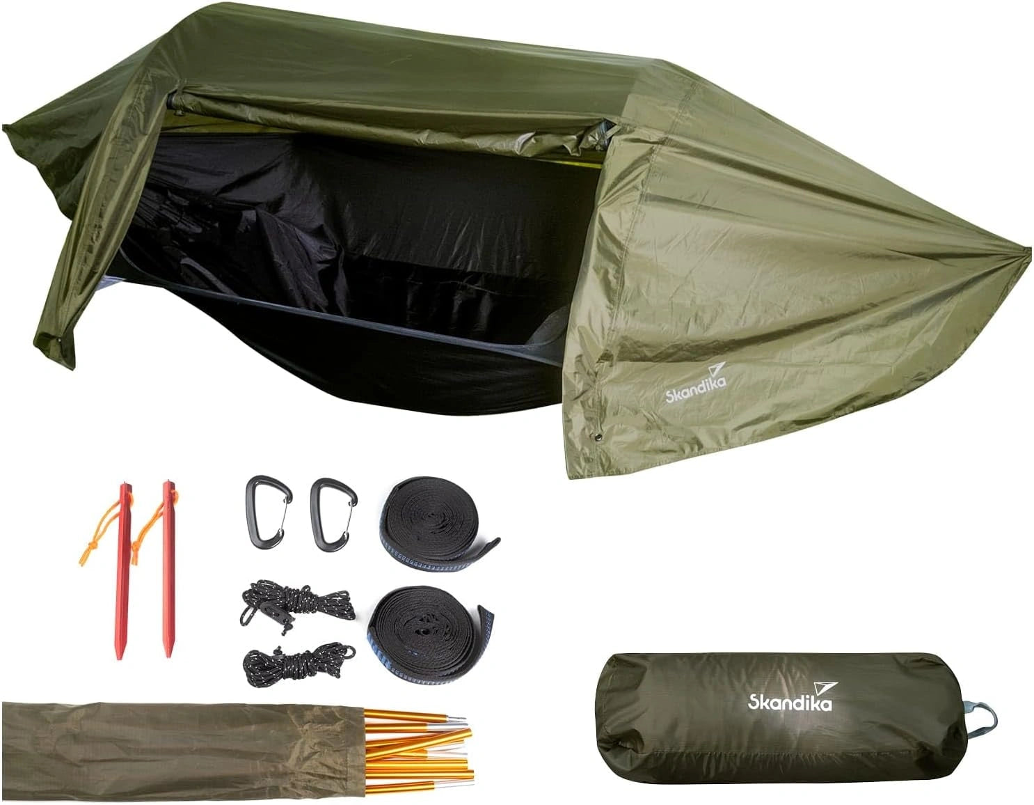 Skandika Tente hamac Rian, Max 200 kg, Tente 1 Personne, Hamac extérieur avec moustiquaire, Hamac de Voyage randonnée, kit de Suspension pour Arbre