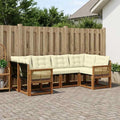 Ensemble de canapés d'extérieur 6 pcs en Bois d'acacia Massif Naturel et crème avec Coussins Confortables modulaires pour Jardin terrasse Balcon