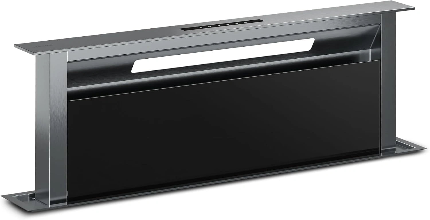 Klarstein Verosteel Hotte Aspirante 90 cm - A++ Éco, Verre Noir et Aluminium, 906,2 m³/h, Commandes Tactiles, Filtre Charbon, LED, Silencieuse