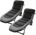 Chaise Longue Jardin Exterieur, Camping (Noir/2 Pièces), Transat Jardin Exterieur avec 6 Dossiers Réglables, Chaise Longue Pliable avec Poche Latérale