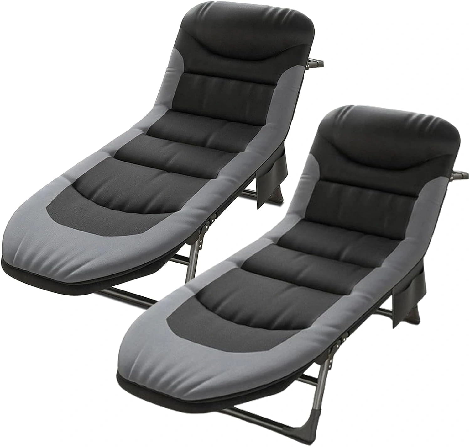 Chaise Longue Jardin Exterieur, Camping (Noir/2 Pièces), Transat Jardin Exterieur avec 6 Dossiers Réglables, Chaise Longue Pliable avec Poche Latérale