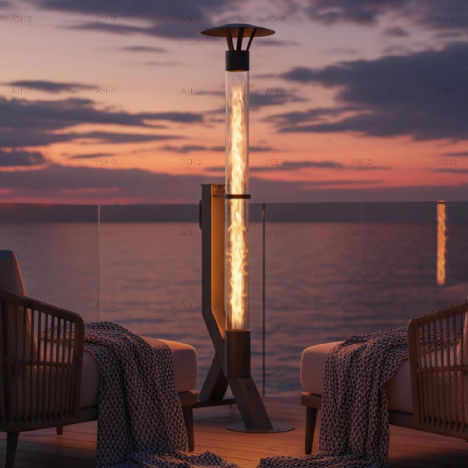 Poêle à pellets, noir, 174 cm, colonne de feu, chauffage de terrasse, poêle de jardin, cheminée de jardin à faible fumée, poêle de terrasse, durable