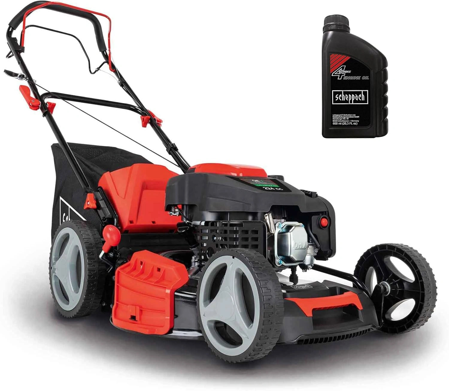 Scheppach Tondeuse à Gazon à Essence MS230-53 4400 W Huile, Moteur 4 temps 6 CV, Largeur de coupe 53 cm Jardins de 1800 m², Bac de 65 l