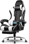 GTPLAYER Chaise Gaming, Blanc, Dossier Inclinable à 135°, Charge 150 kg, Fauteuil Gamer avec Massage Lombaire, Siège Confortable en Cuir