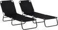 Outsunny Lot de 2 Bain de Soleil Dossier Inclinable 188x56x28 cm Noir, 5 Positions, Chaise Longue Pliante, Transat Jardin Extérieur, pour Patio