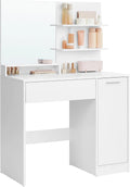 VASAGLE Kailyn Collection - Coiffeuse avec Miroir, Blanc RDT119W01, Compartiment avec 2 Étagères Réglables, 1 Tiroir, CUSTOS Collection RDT119WB01