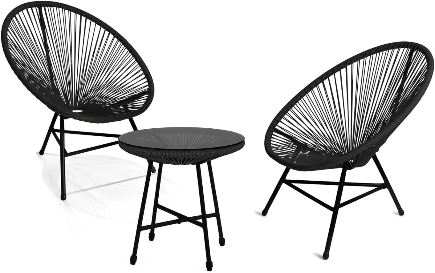IDMarket - Salon de Jardin Izmir Table et 2 fauteuils Oeuf Cordage Noir, 80 cm, 46,5 cm