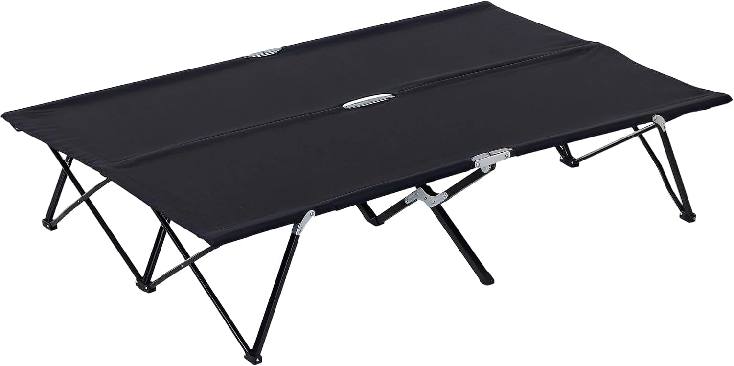 Outsunny Lit camping double, Noir, lit soleil avec sac transport, Lit de patio extérieur, super léger, pliable