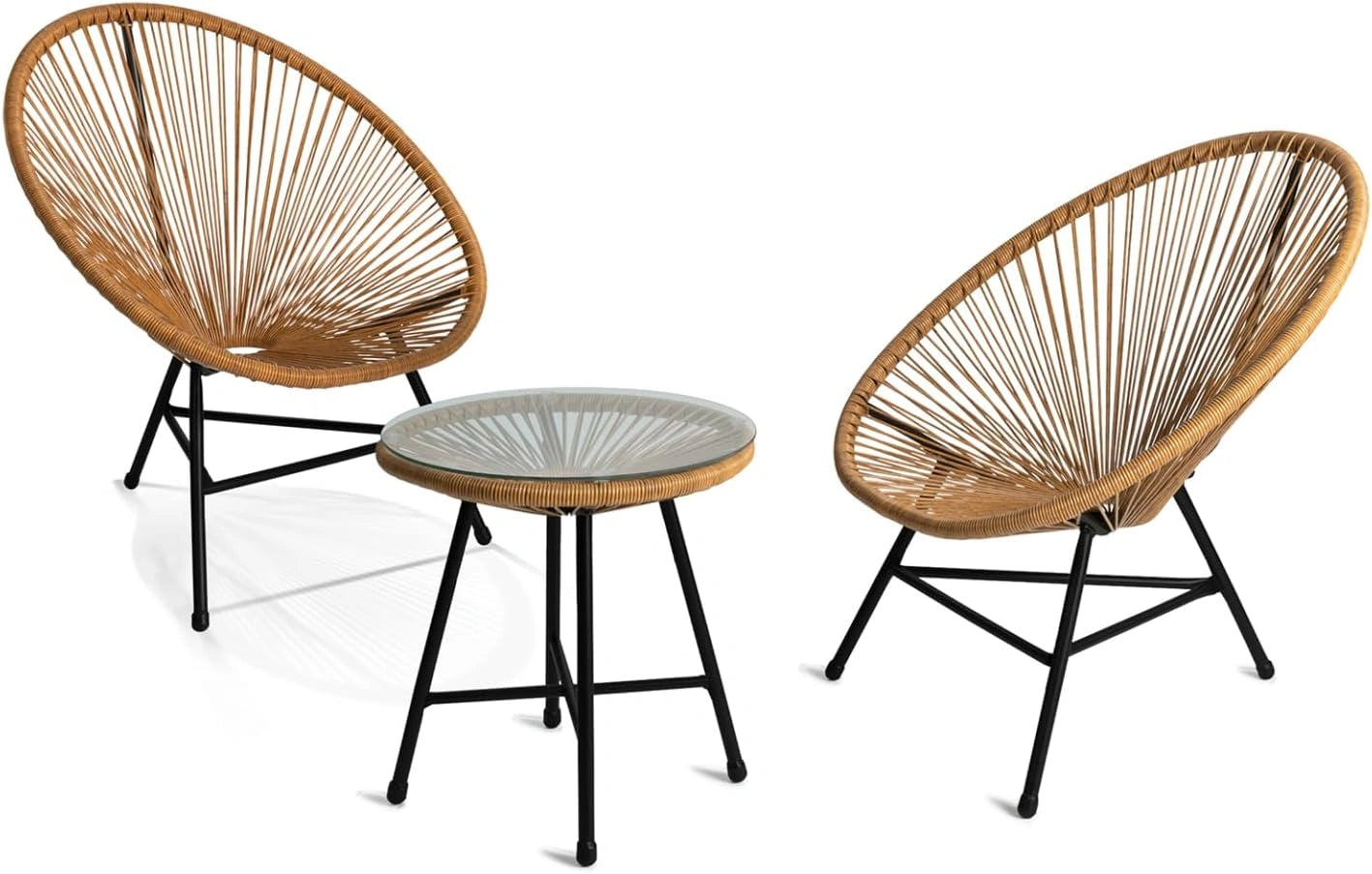 IDMarket - Salon de Jardin Izmir Table et 2 fauteuils Oeuf Cordage Effet rotin, 80 cm, 46,5 cm