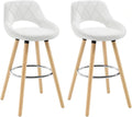 WOLTU Tabouret Bar Lot de 2, Blanc, Siège Haut Rembourré 69 cm, avec Dossier, Cadre en Bois, Chaise Haute Bar, Repose-pieds, Similicuir, Bistro
