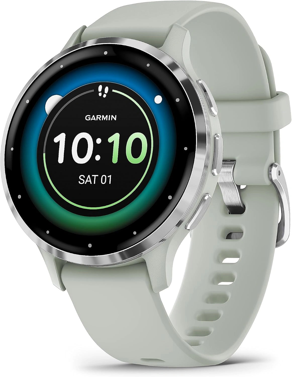 Garmin Venu 3S - Montre connectée GPS Sport et santé - argenté avec Bracelet Vert Sauge (Reconditionné)