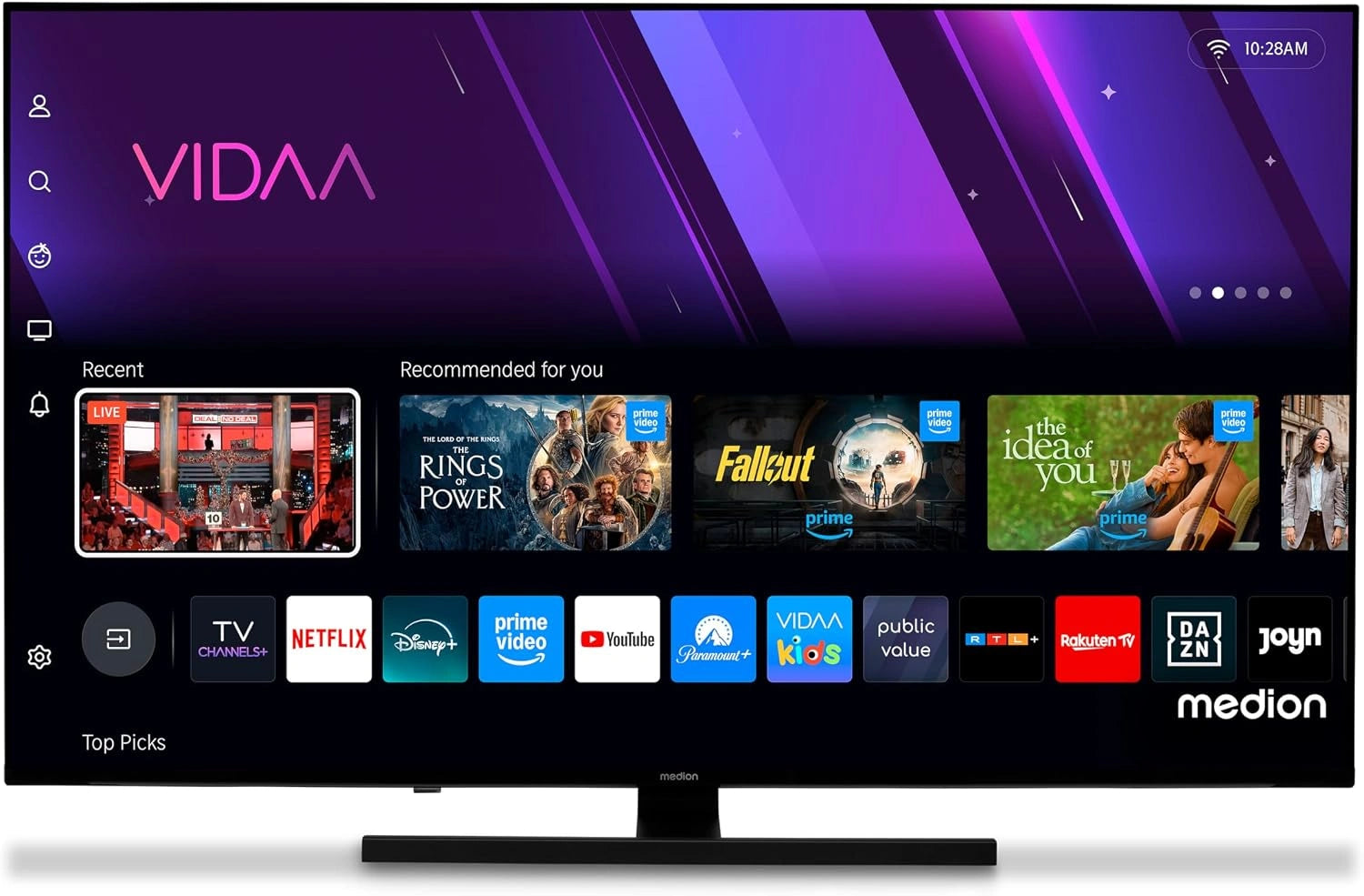 MEDION TV 55 Pouces 4K (138,8 cm) QLED Television (Smart TV 4K, MD 855600), Dolby Vision HDR, VIDAA Store, Prime Video, DTS X, Dolby Atmos, Disney