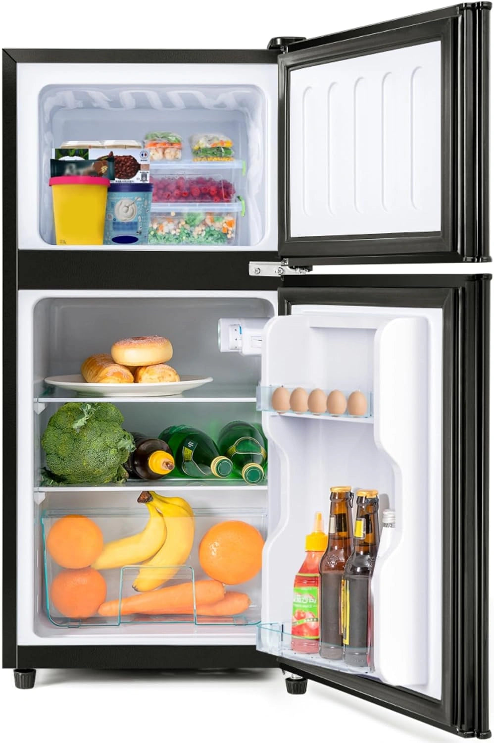 Appareil réfrigérant compact avec séparation compartiments froid et congélation, volume 60 litres, fluide R600 a, pieds ajustables