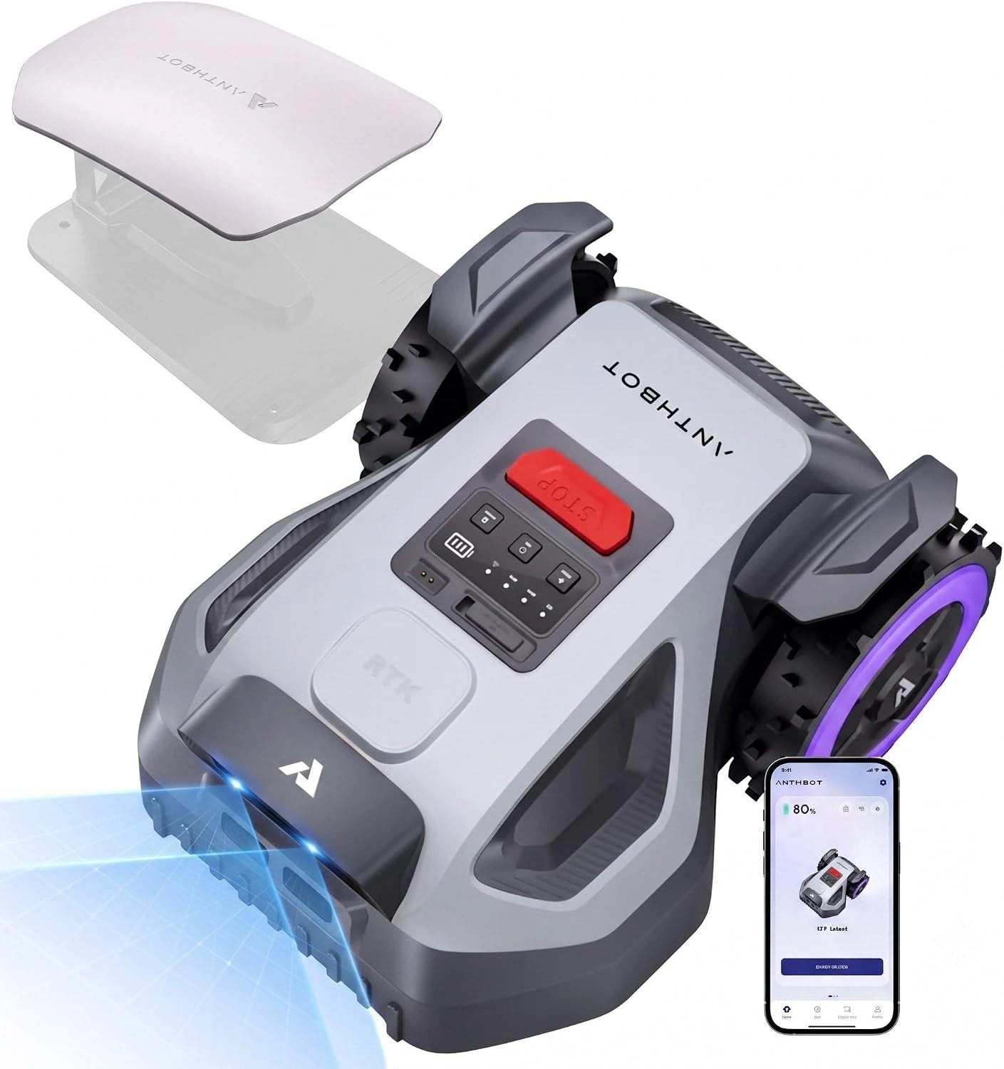 ANTHBOT Robot Tondeuse M5, 500-700㎡，150㎡/h, NetRTK + 4G, 3-7 cm Réglage de la Hauteur de Coupe, Cartographie Automatique, Double Vision IA
