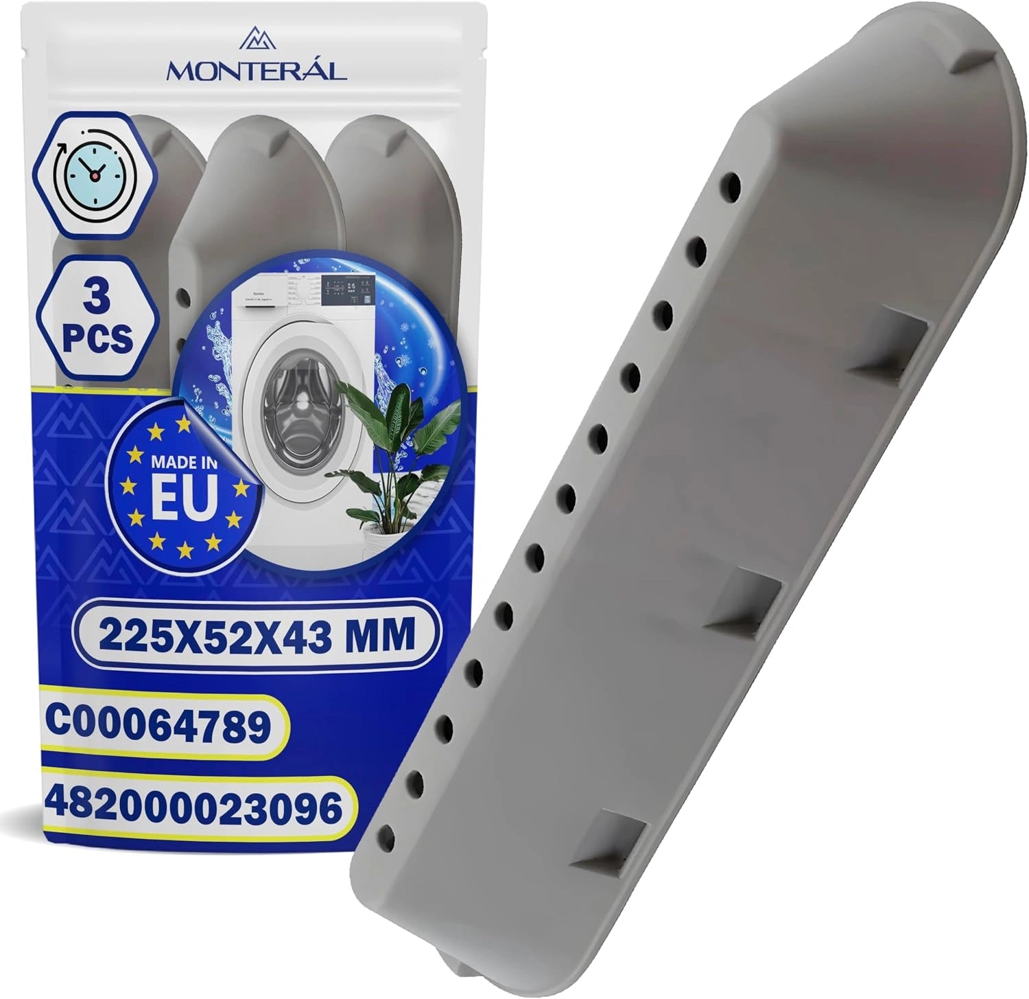 3 x Aube Tambour de Machine a Laver 225x52x43 mm 482000023096 pour Whirlpool