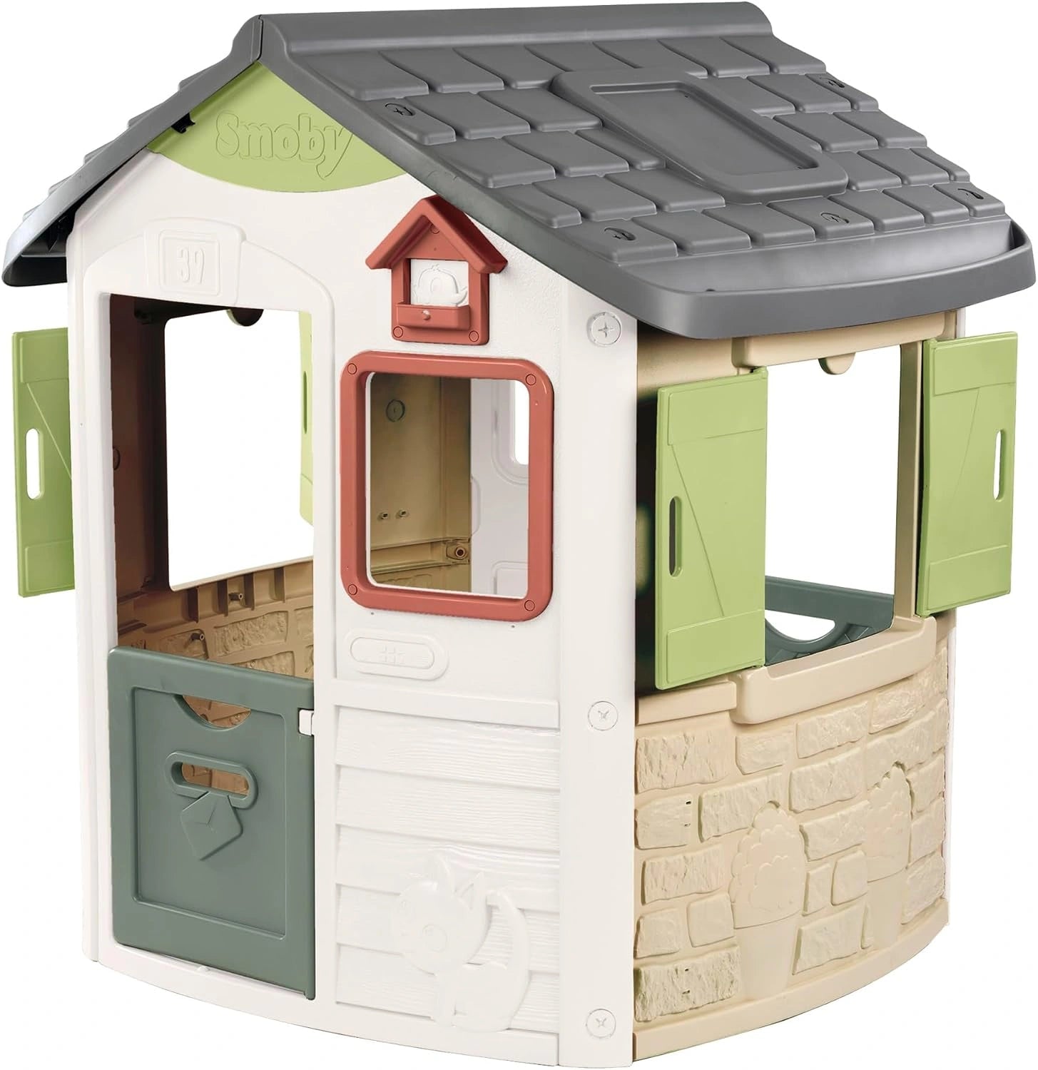 Smoby Life - Maison Jura Lodge - Portillons à l'avant et à l'Arrière - Mangeoire à Oiseaux - Traitée Anti-UV - Matière Recyclée - A Partir de 2