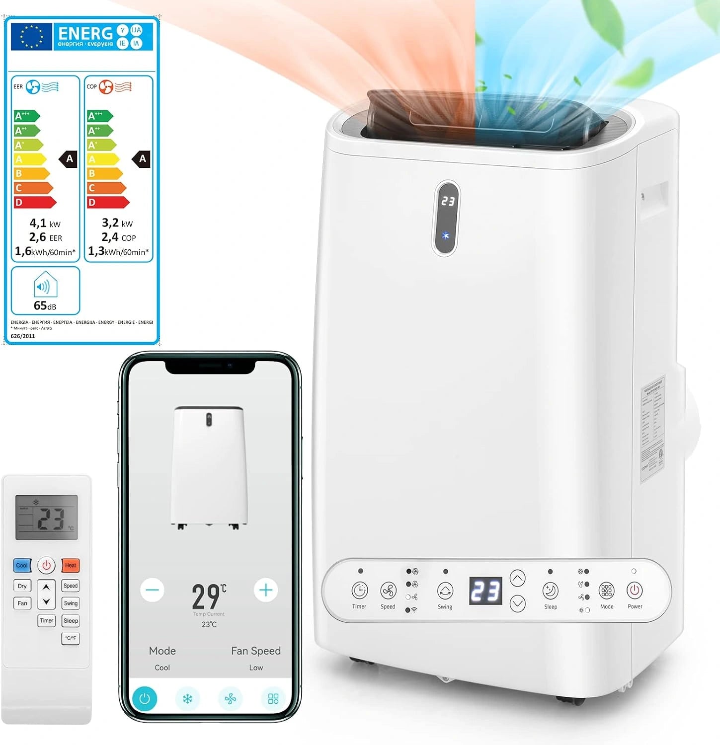 RELAX4LIFE Climatiseur Mobile Silencieux avec Evacuation, Climatiseur Portable 5 en 1, 28㎡, Rafraîchisseur d'Air, Déshumidificateur, Mode Nuit