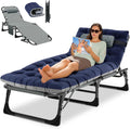 Chaise Longue Jardin Exterieur Pliable 200 kg, Dossier 5 Positions- Facile à monter, Bain de Soleil, Avec Matelas, Poches latérales et Appuie-Tête