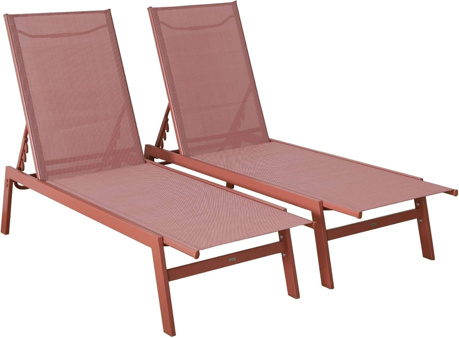 Alice's Garden sweeek - Lot de 2 transats Terracotta. 5 Positions. en textilène et métal. Flora. L155 x P59 x H106 cm